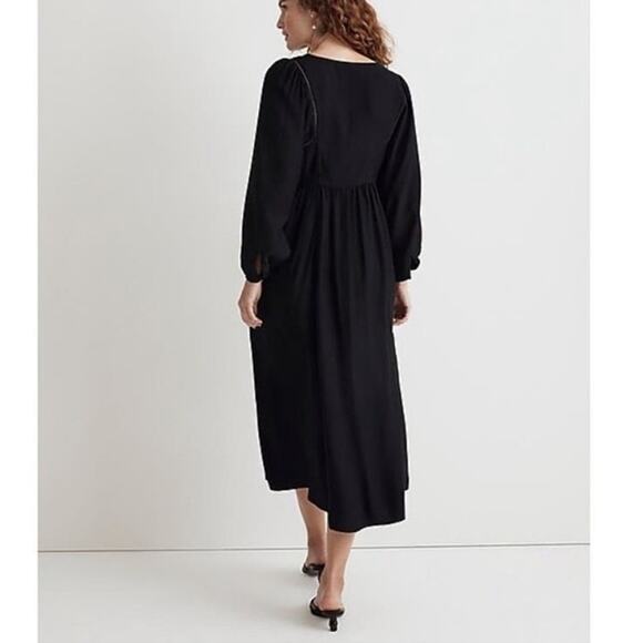 Madewell Michelle V-Neck Empire Midi Dress Black Size Medium NWT NO147 - Picture 2 of 8